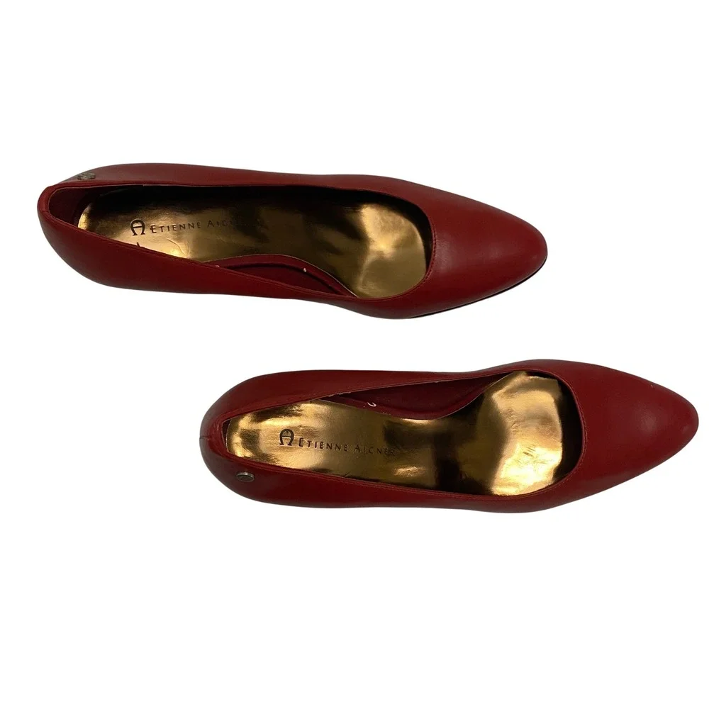 Etienne Aigner Red Leather Almond Toe Pumps Stiletto Heels Womens 7.5